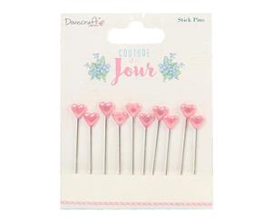 Dovecraft Couture du Jour Stick Pins 10 pack Pink Pearl Heart