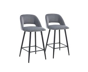 Faro 2x Kitchen metal leg Grey Velvet fabric Bar Stool