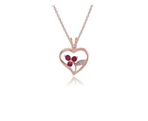 Floral Round Ruby Heart Pendant in Rose Gold Plated 925 Sterling Silver