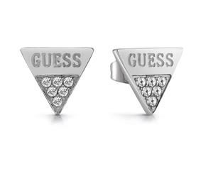 GUESS Pave Logo Triangle Stud Earrings - Silver