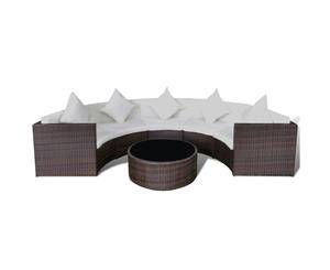 Garden Sofa Set 17 Piece Half-round Poly Rattan Brown Outdoor Lounge