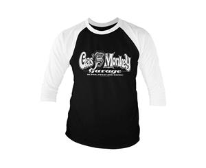 Gas Monkey Garage Baseball Shirt Bar Knuckles Official Mens 3/4 Sleeve - Black