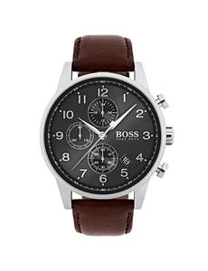 Gents Navigator Chrono SS Rnd Gre Dial Brn Leather Strap