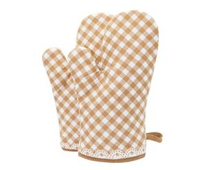 Grid Cotton Heat Resistant Oven Mitts - Orange 1 x Pair