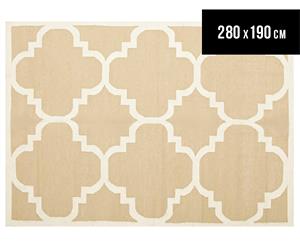 Hannah Pure Wool Flatweave 280x190cm Large Rug - Beige/White