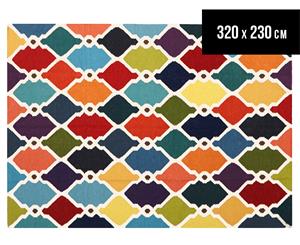 Hannah Pure Wool Flatweave Colourful Trellis 320x230cm X-Large Rug - Multi