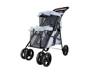 Ibiyaya Double Decker Dog Cat Bus Pet Pram Silver Grey