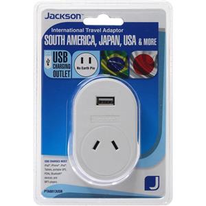 Jackson International Travel Adaptor + USB charging outlet (Japan USA & More)