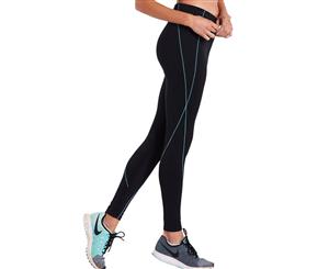 LaSculpte Womens Tummy Control Fitness Athletic Workout Sports Running High Waist Contrast Trim Full Length Yoga Legging- Black/Mint