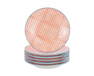 Nicola Spring Patterned Side Dessert & Cake Plates - Orange / Blue Print Design 18 cm - Set of 6