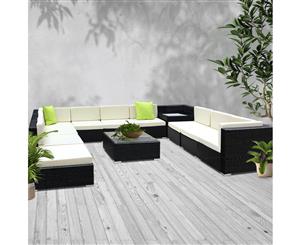 Outdoor Lounge Furniture Setting Sofa Set Patio Table Wicker Garden Black Rattan w/ Cushions Pillows Gardeon 12PC