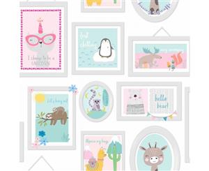 Over the Rainbow Animal Frames Wallpaper Teal/Pink (90971)