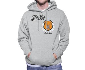 Pepsi Cola Bottle Crest Delicious Men's Hooded Sweatshirt - Heather Grey