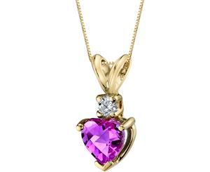 Pink Sapphire Diamond Pendant 14K Yellow Gold Heart 6 x 6 mm 1 ct NSJP9652