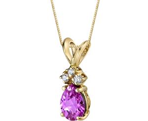 Pink Sapphire Diamond Pendant 14K Yellow Gold Pear 7 x 5 mm 0.95 ct NSJP9706