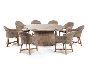 Plantation 8 With Coastal Outdoor Wicker Dining Chairs - Outdoor Wicker Dining Settings - Brushed Wheat Cream cushions