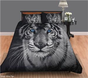 Queen Size - White Tiger Quilt Cover Set