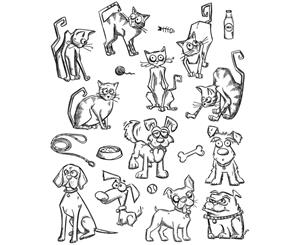 Sizzix Tim Holtz Stamp Set 19PK Crazy Mini Cats & Dogs CMS272