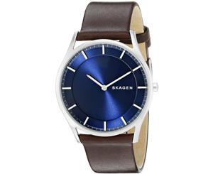 Skagen Men's 40Mm Brown Leather Band Steel Case Quartz Blue Dial Watch Skw6237