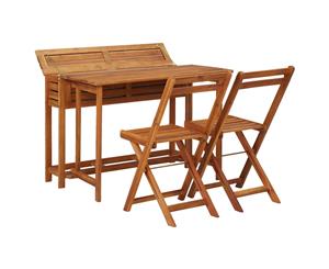 Solid Acacia Wood Balcony Planter Table with 2 Bistro Chairs Garden