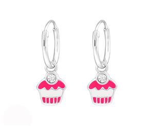 Sterling Silver Kids Hanging Cupcake earrrings made with Swarovski Crystal