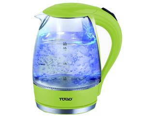 TODO 1.7L Glass Cordless Kettle 2200W Blue Led Light Kitchen Water Jug Green