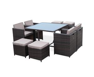 VASTO 8 Seater 110cm Dining Set | Brown Wicker/Brown Cushions