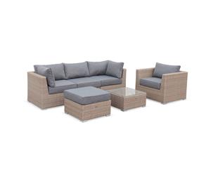 VINCI 5 Seater Premium Quality Outdoor Lounge Rounded Natural Wicker/Dark Grey Cushions