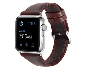 WIWU Dermal Watch Band Genuine Leather Replacement Strap Wristband For Apple Watch Series 5 4 3 2 1-Red Brown