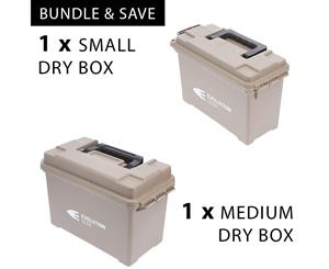 1 x Medium & 1 x Small Dry Case Weatherproof Box / Dry Box in Desert Tan