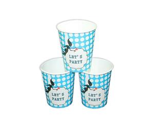 12pce Blue Polka Dots Theme Party Paper Cups 200ml for Birthday Parties