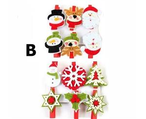 12x Christmas Wooden Photo Clips Pegs Xmas Card Holder Decor Santa Reindeer Tree [Design Design B]