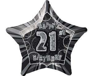 50cm Glitz Black And Silver 21st Birthday Star Foil Balloon Packaged