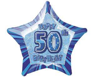 50cm Glitz Blue 50th Birthday Star Foil Balloon Packaged