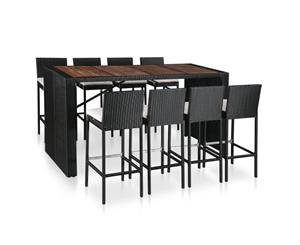 9 Piece Outdoor Bar Set Poly Rattan and Acacia Wood Black Table Chair