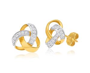 9ct Yellow Gold Love Knot Diamond Stud Earrings