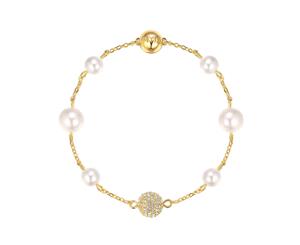 Affinity Collection Spaced White Crystal Pearl Interlinking Bracelet Gold Plated