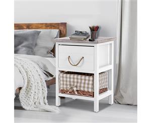 Bedside Tables Drawers Side Table Chic Storage Cabinet Unit Basket x2