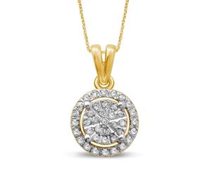 Bevilles Martina Halo Necklace with 1/5ct of Diamonds in 9ct Yellow Gold Pendant