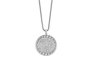 Bevilles Stainless Steel Crystal Greek Patter Disc Necklace