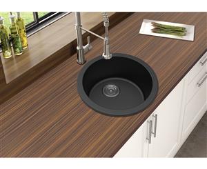 Black Granite Quartz Stone Kitchen/Laundry Sink Round Single Bowl Top/Under Mount 460mm