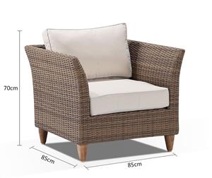 Carolina Outdoor Wicker And Teak Arm Chair - Outdoor Wicker Lounges - Brushed Wheat Cream cushions