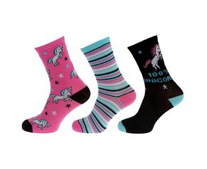 Cottonique Womens/Ladies Cotton Rich Novelty Patterned Socks (3 Pairs) (Black Unicorn) - W524