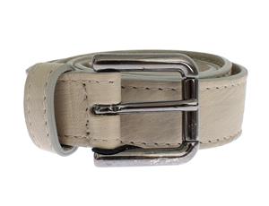 Dolce & Gabbana Beige Leather Silver Buckle Logo Belt