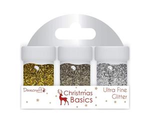 Dovecraft Christmas Basics Glitter Pots 3 pack Silver Copper White