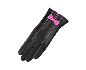 Eastern Counties Leather Womens/Ladies Bow And Stitch Detail Leather Gloves (Black/Pink) - EL212