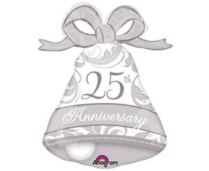 Elegant 25th Silver Anniversary Bell Shape Foil Balloon