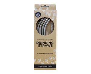 Ever Eco Stainless Steel Straws (Bent) with Cleaning Brush - 4 Pack