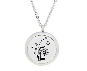 Floral Aromatherapy Essential Oil Diffuser Necklace - Silver 30mm - Valentine's Day Gift