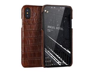 For iPhone XS MAX CoverGenuine Crocodile Leather Back Shell Phone CaseBrown